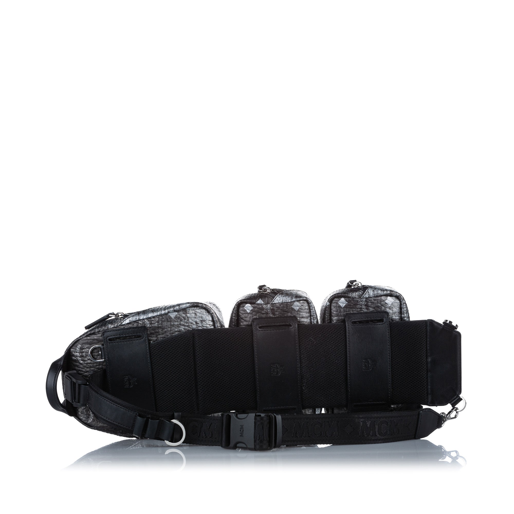 MCM | Pre-Owned Visetos Coated Canvas Triple Sling Bag | Black