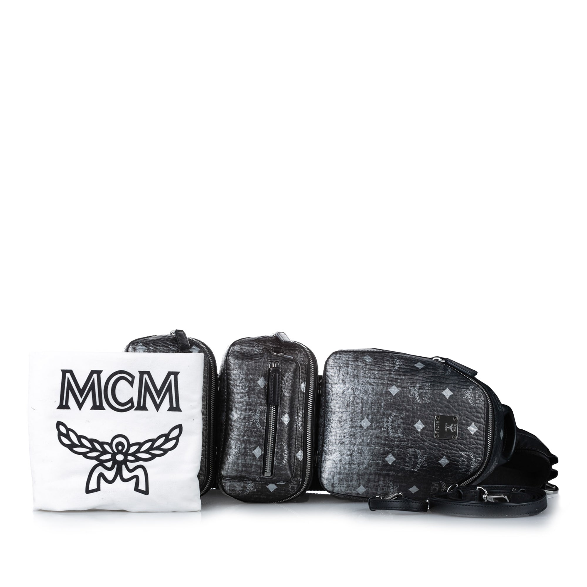 MCM | Pre-Owned Visetos Coated Canvas Triple Sling Bag | Black
