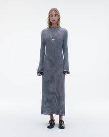 Womens | Fine Stripe Mockneck Dress | Midnight/Cream