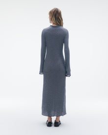 Womens | Fine Stripe Mockneck Dress | Midnight/Cream