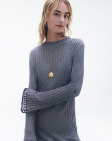 Womens | Fine Stripe Mockneck Dress | Midnight/Cream
