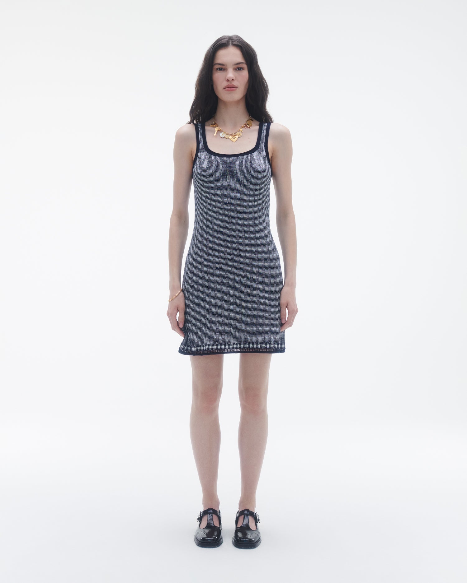 Womens | Fine Stripe Tank Dress | Midnight/Cream