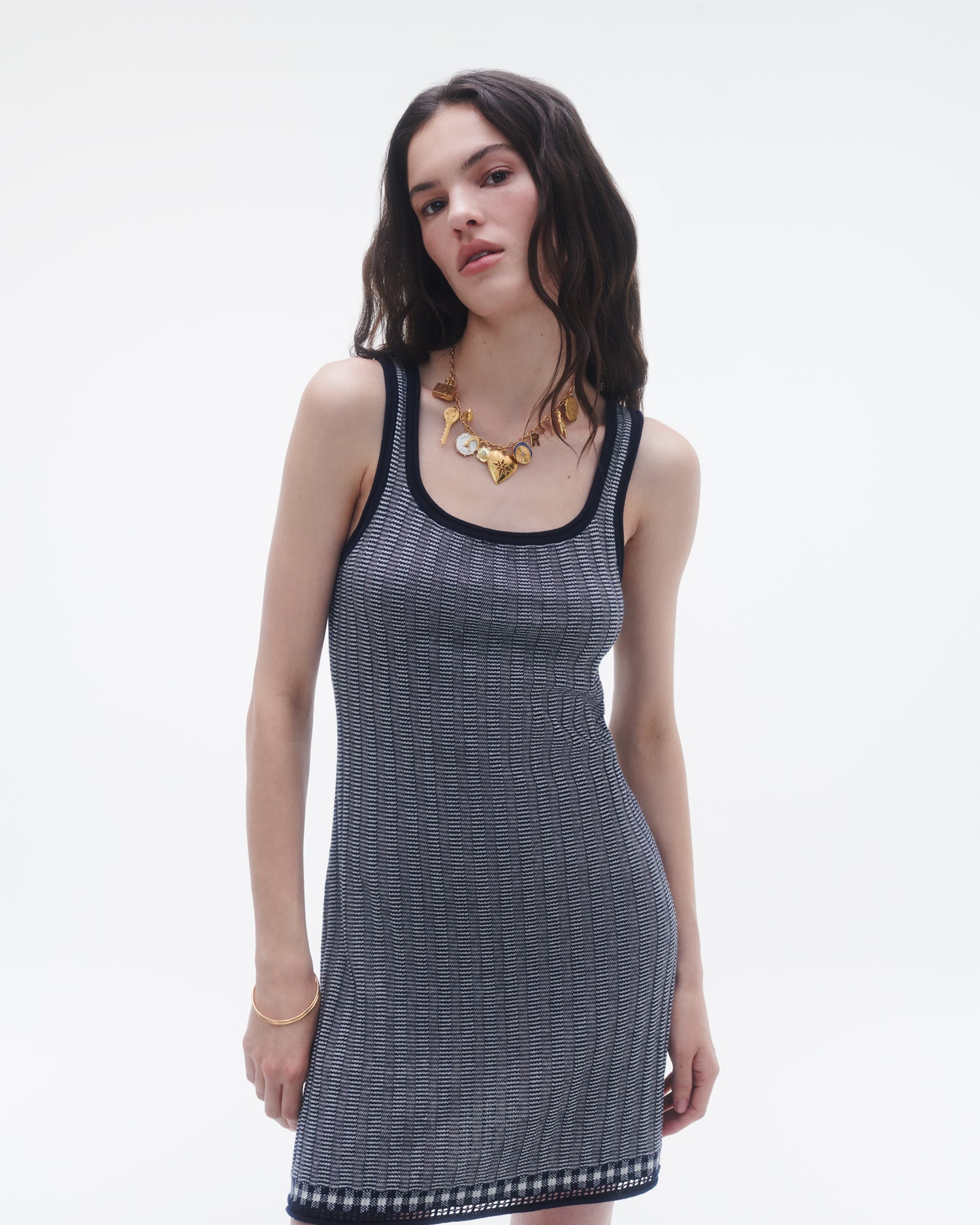 Womens | Fine Stripe Tank Dress | Midnight/Cream