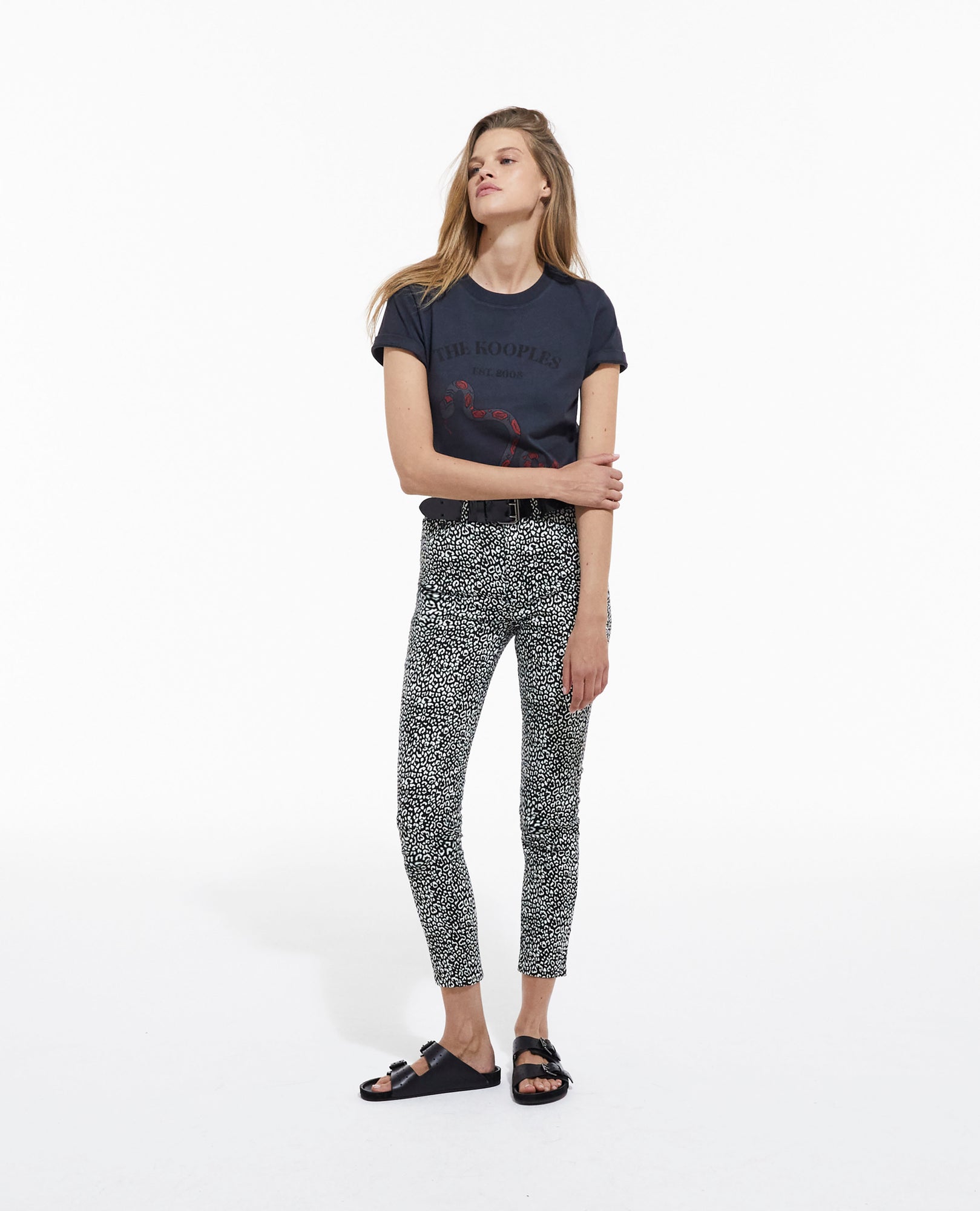 Slim-Fit Leopard-Print Jeans | Women | Black