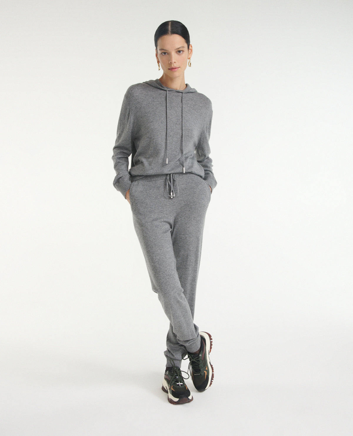 Knit Plain Gray Joggers | Women | Grey Melange