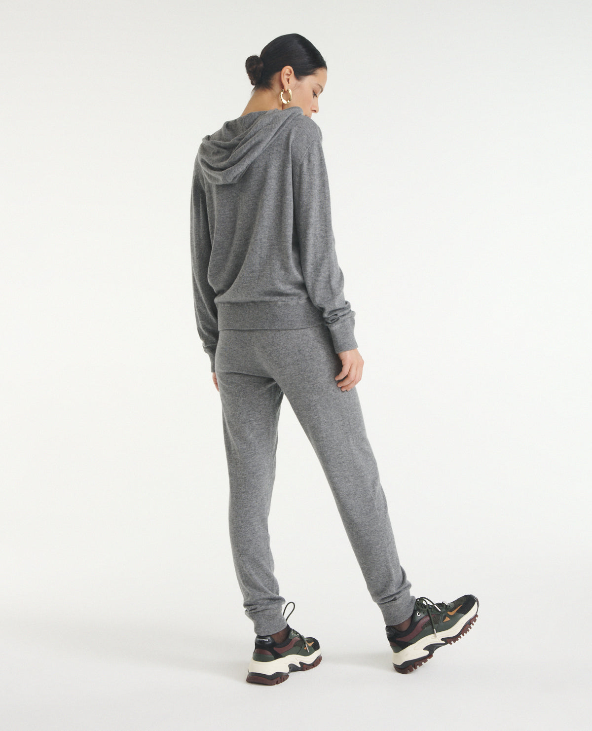 Knit Plain Gray Joggers | Women | Grey Melange