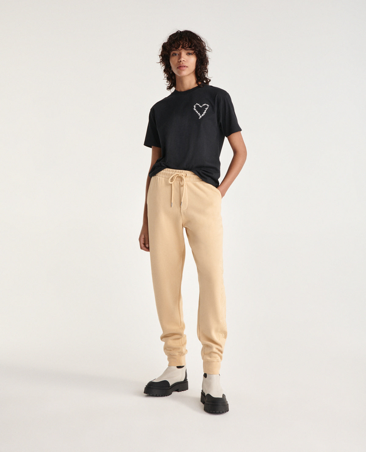 Beige Joggers Tone-On-Tone Embroidered Logo | Women | Light Brown