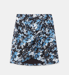 Short Silk Printed Wrap Skirt | Women | Blue White