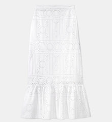 Flowing Cotton Long Skirt W/ Embroidery | Women | White