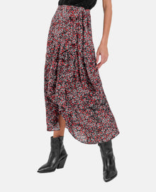 Long Skirt With Floral Print | Women | Black x Red