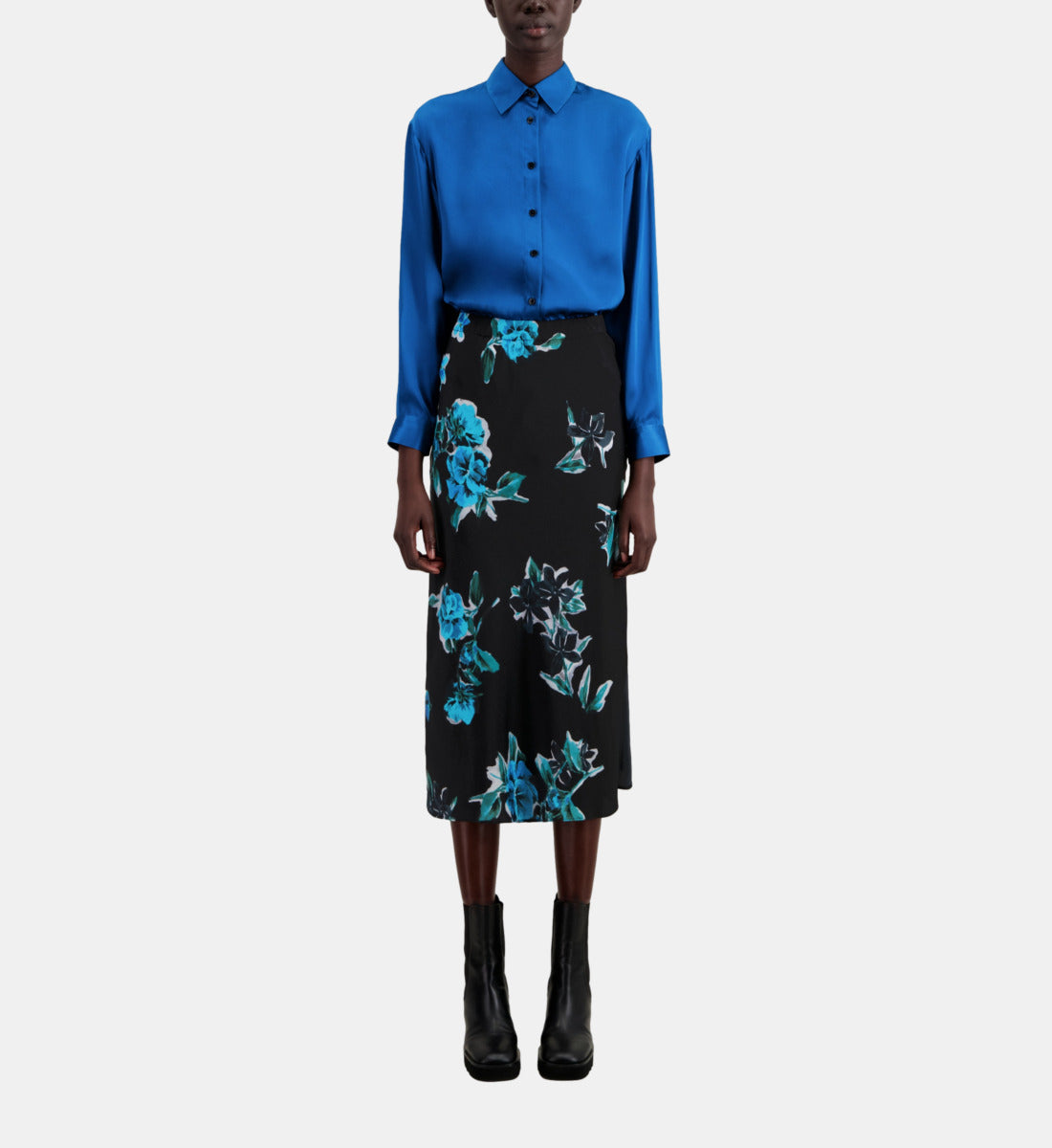 Long Printed Skirt | Women | Black Blue