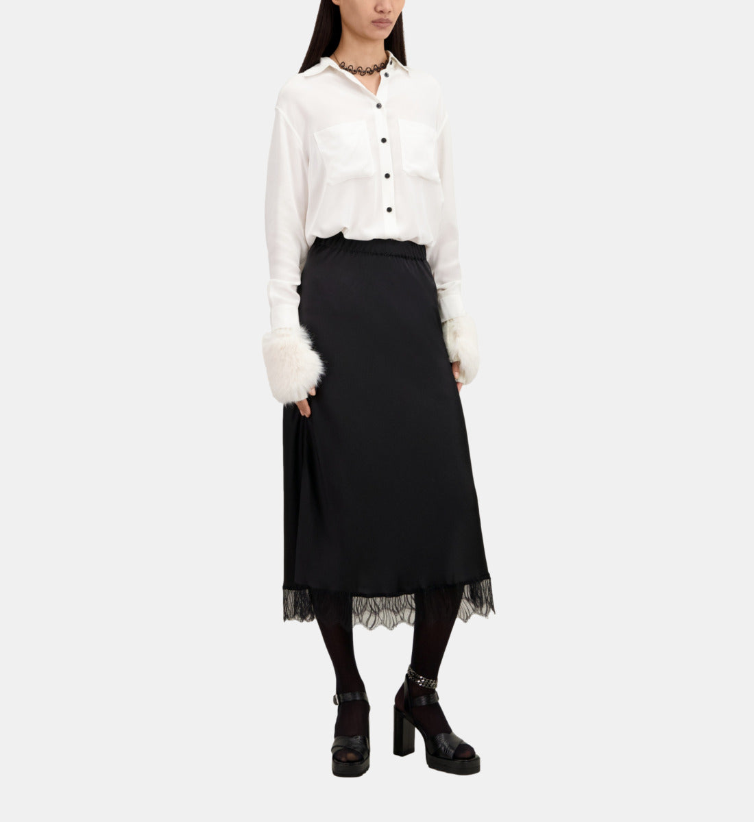 Long Skirt With Lace Details | Women | Black