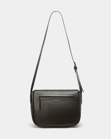 The Rudsak GRAYSON - 8324512 Espresso is a dark brown leather crossbody bag with a long adjustable strap, front zipper pocket, and minimalist design, shown against a plain white background.