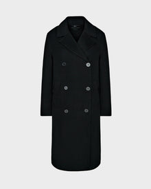 The Rudsak LAYLAH - 8124699 is a long black womens wool coat with a wide collar and six front buttons, presented against a plain light gray background.