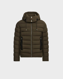 The Rudsak NAVAN - 6124551 Army is a dark olive green quilted puffer coat with a hood, front zipper, and two zippered side pockets, shown on a plain white background.