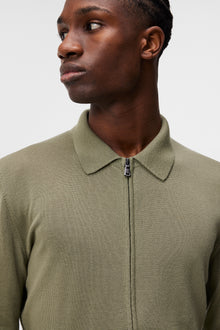 Men | Nyle Light Merino Zip Cardigan | Oil Green