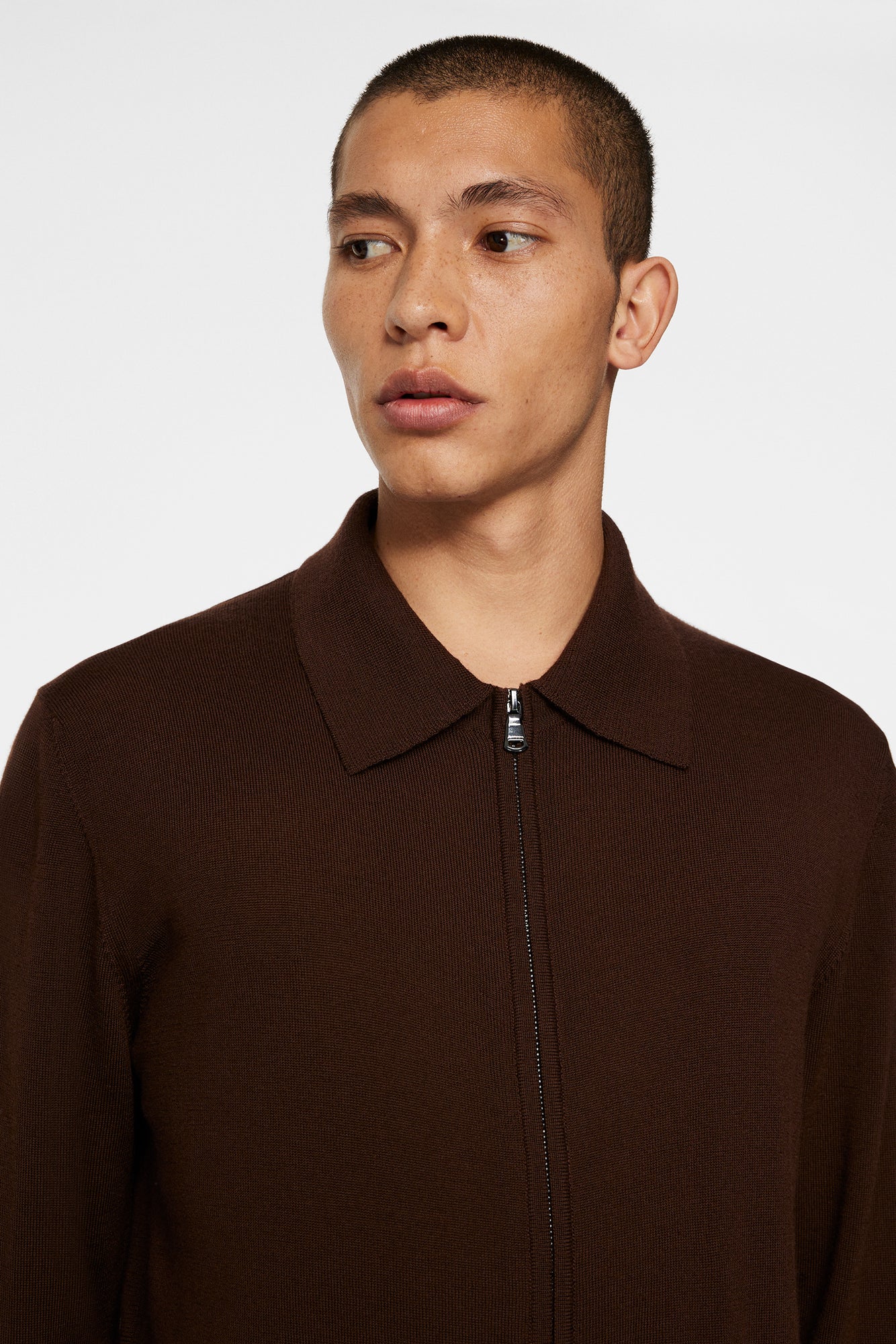 Men | Kaleb Merino Zip Cardigan | Bitter Chocolate