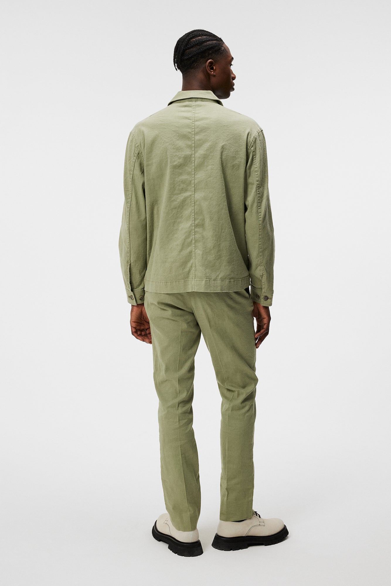 Men | Errol Linen workwear overshirt | Oil Green