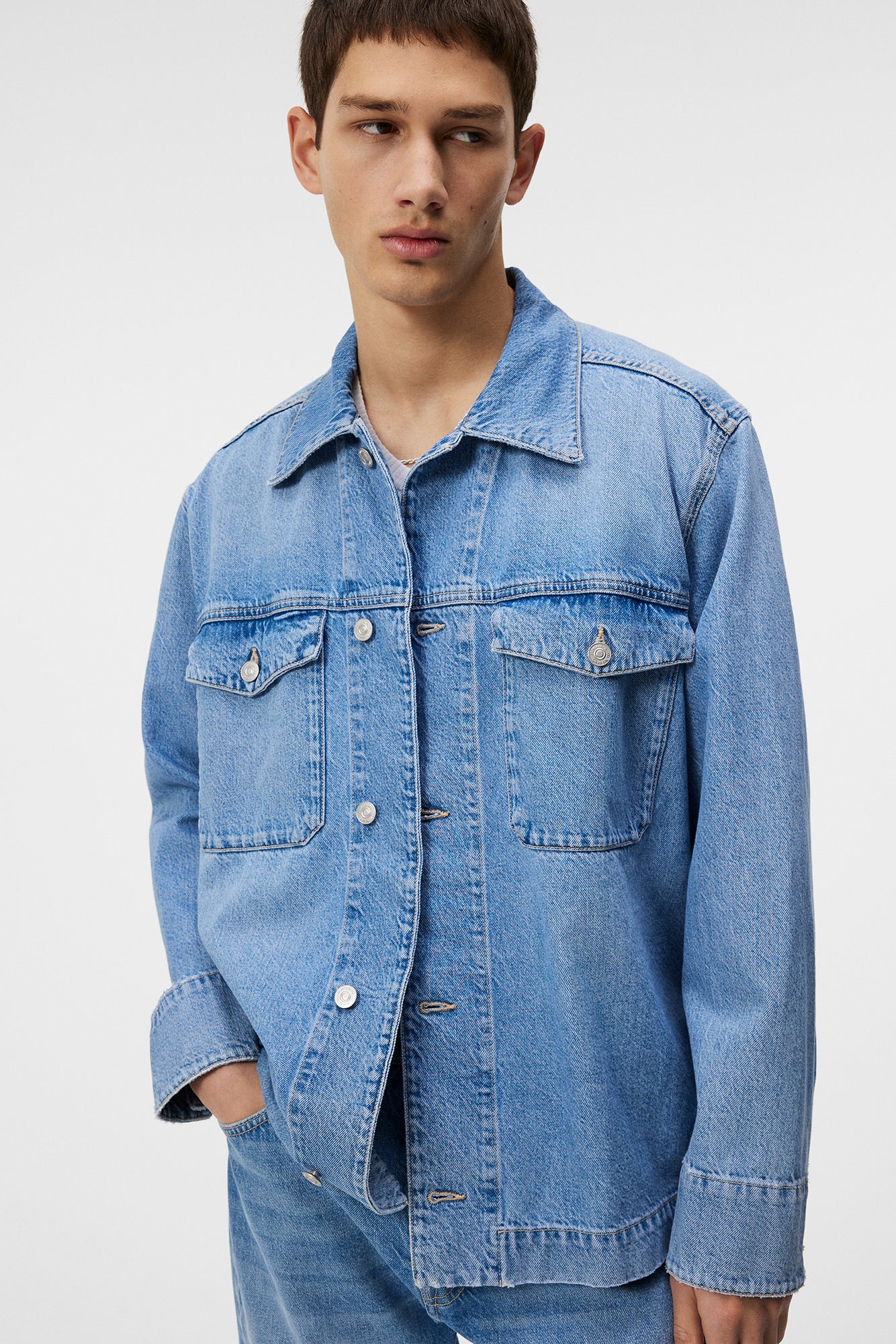 Men | Hunt Washed Denim Overshirt | Mid Blue