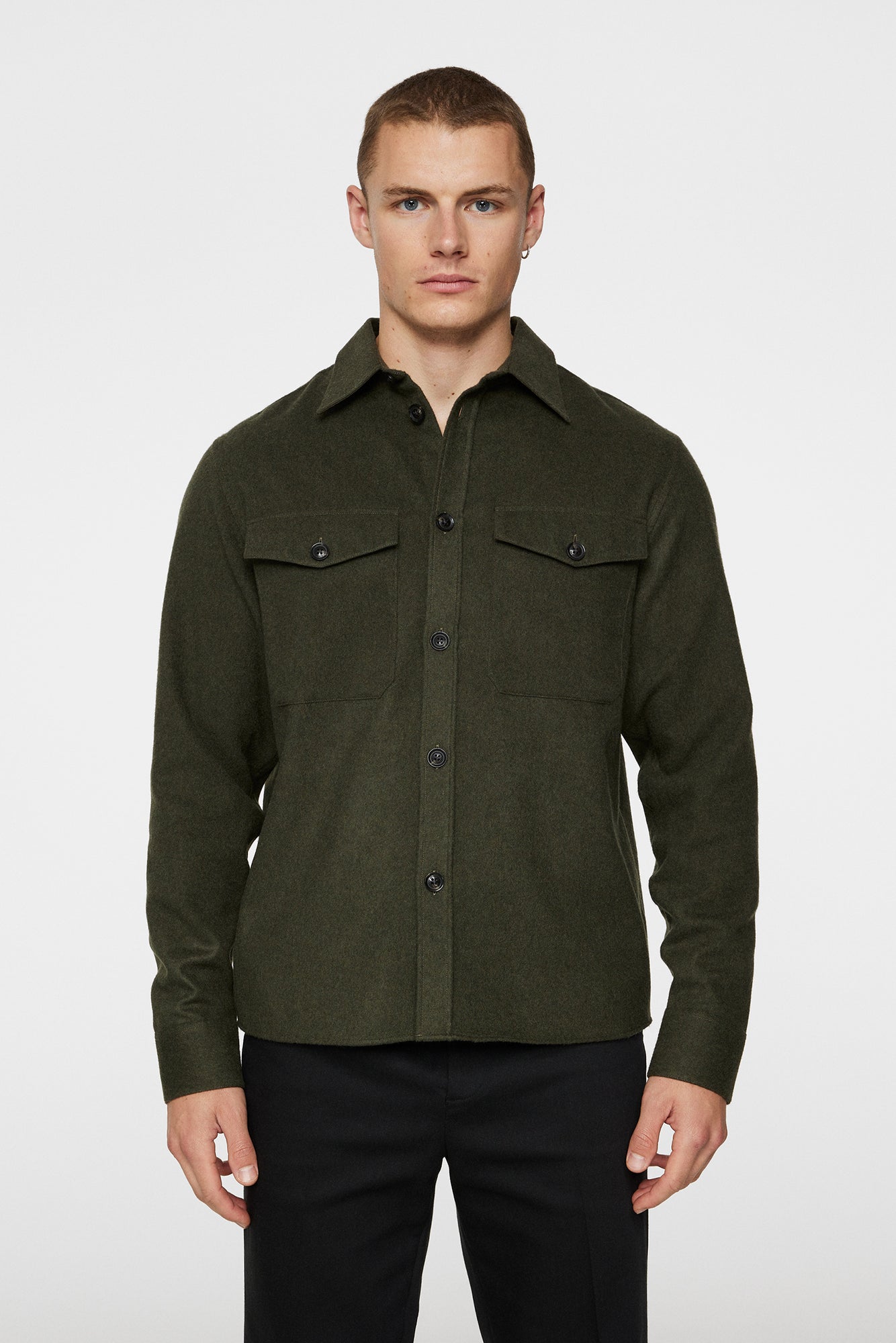 Men | Flat Wool Overshirt | Forest Green