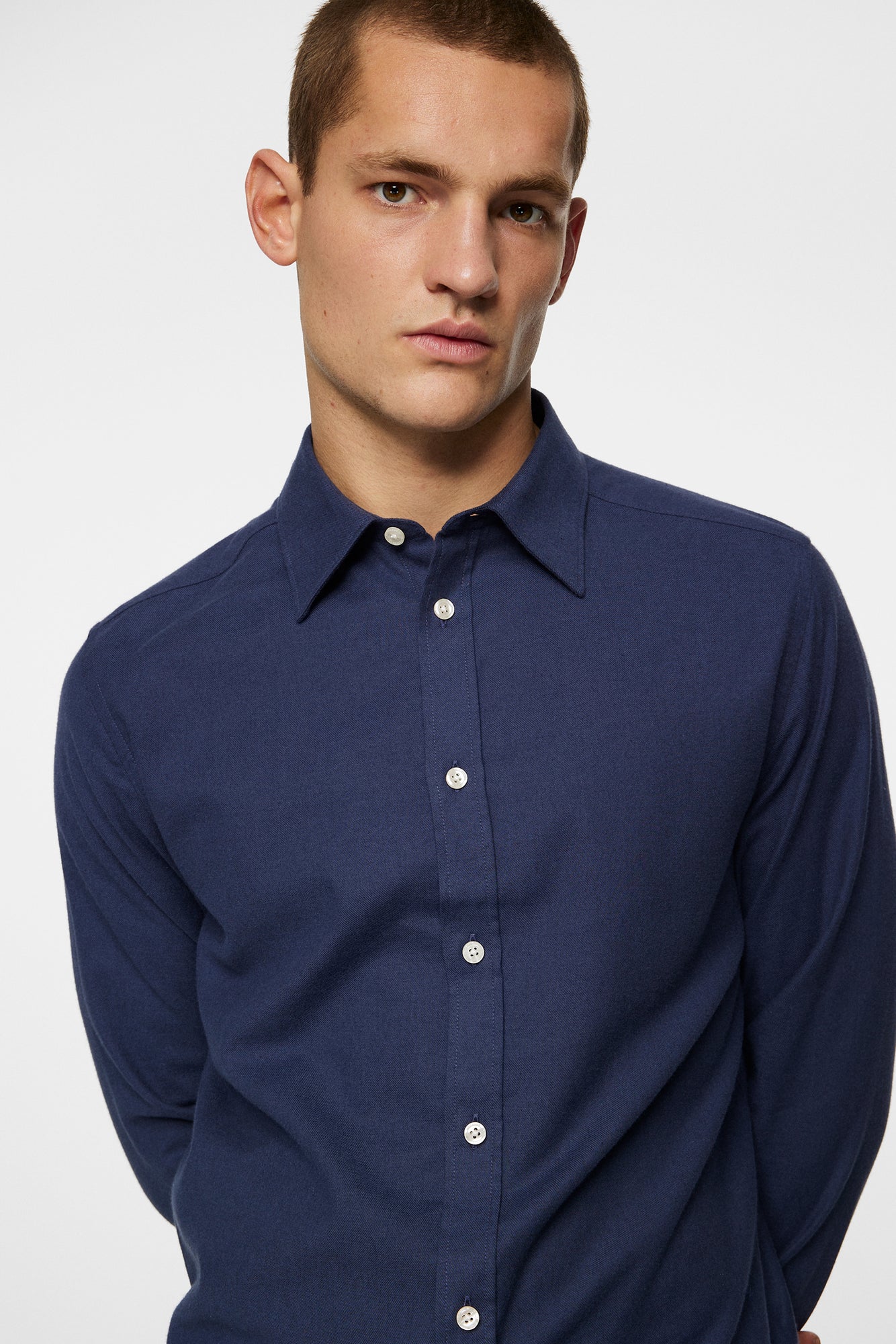 Men | Light Flannel Slim Shirt | JL Navy