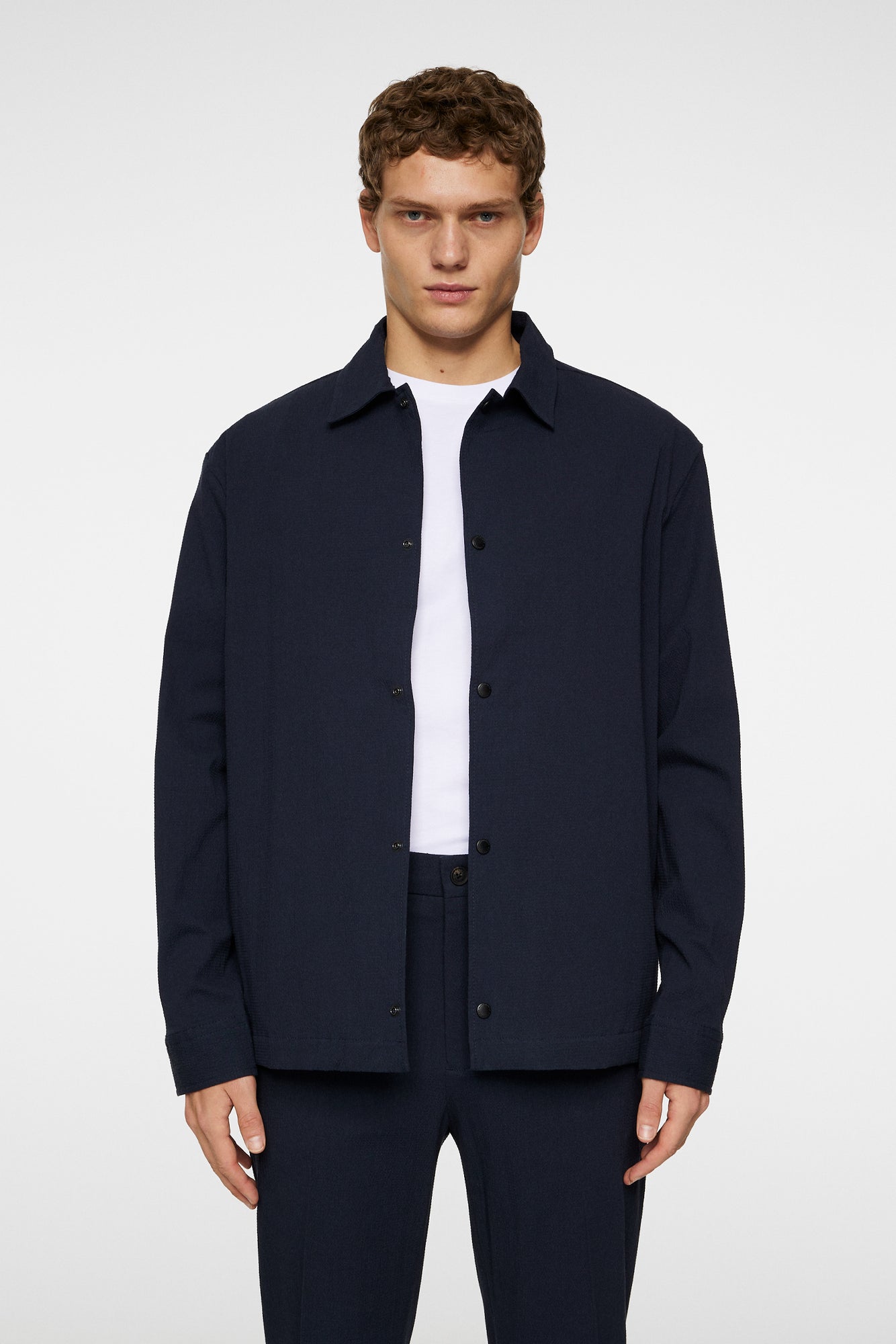 Men | Celian Seersucker Overshirt | JL Navy