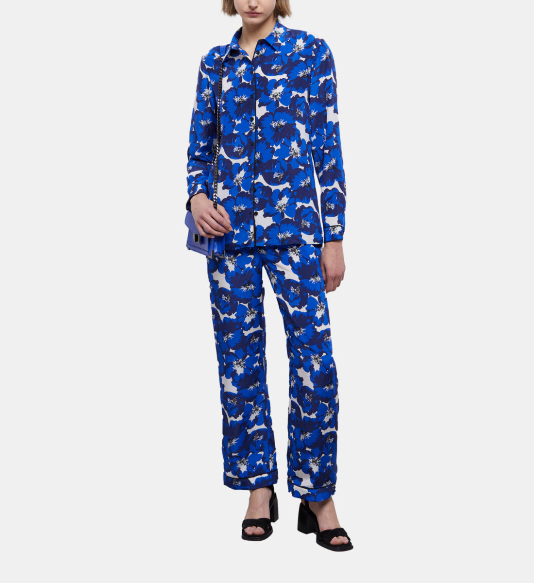 Silk Printed Pants | Women | Blue