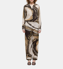 Printed Flowing Silk Pants | Women | Beige x Brown