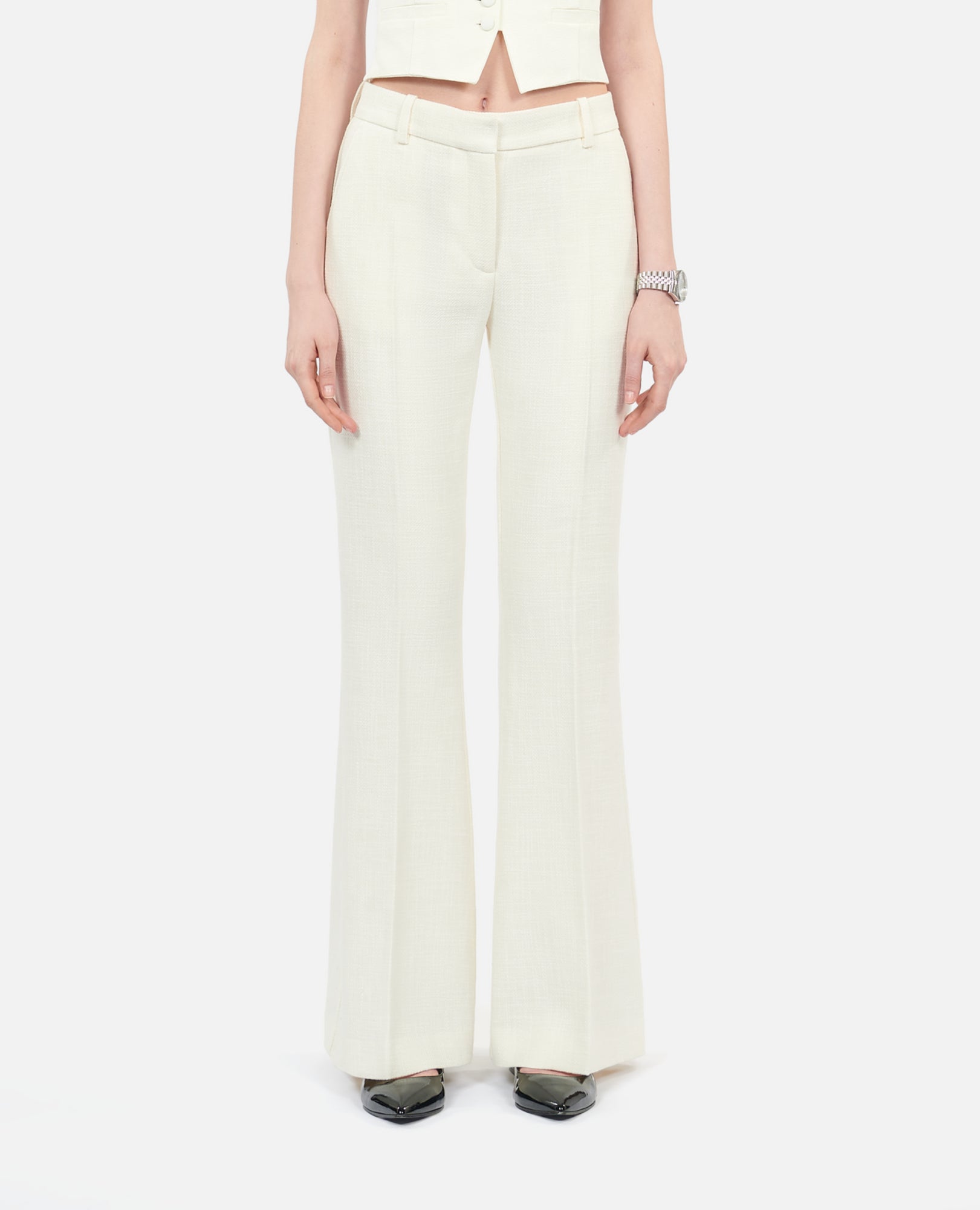 Wool And Cotton Flared Suit Trousers | Women | Ecru