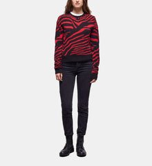 Printed Crew Neck Sweater | Women | Black x Red