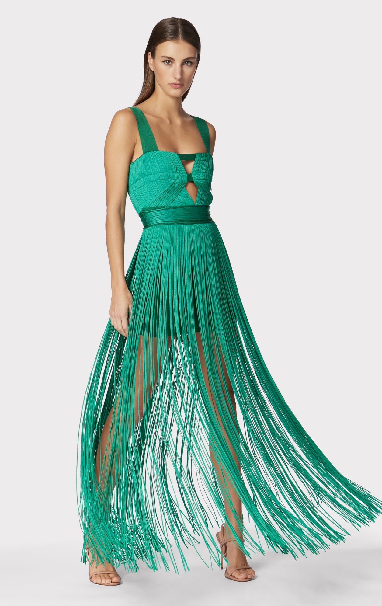 Contour Bust Wide Strap Fringe Gown | Cypress