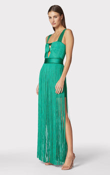 Contour Bust Wide Strap Fringe Gown | Cypress