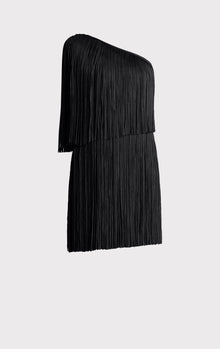 One Shoulder Mini Fringe Dress | Black