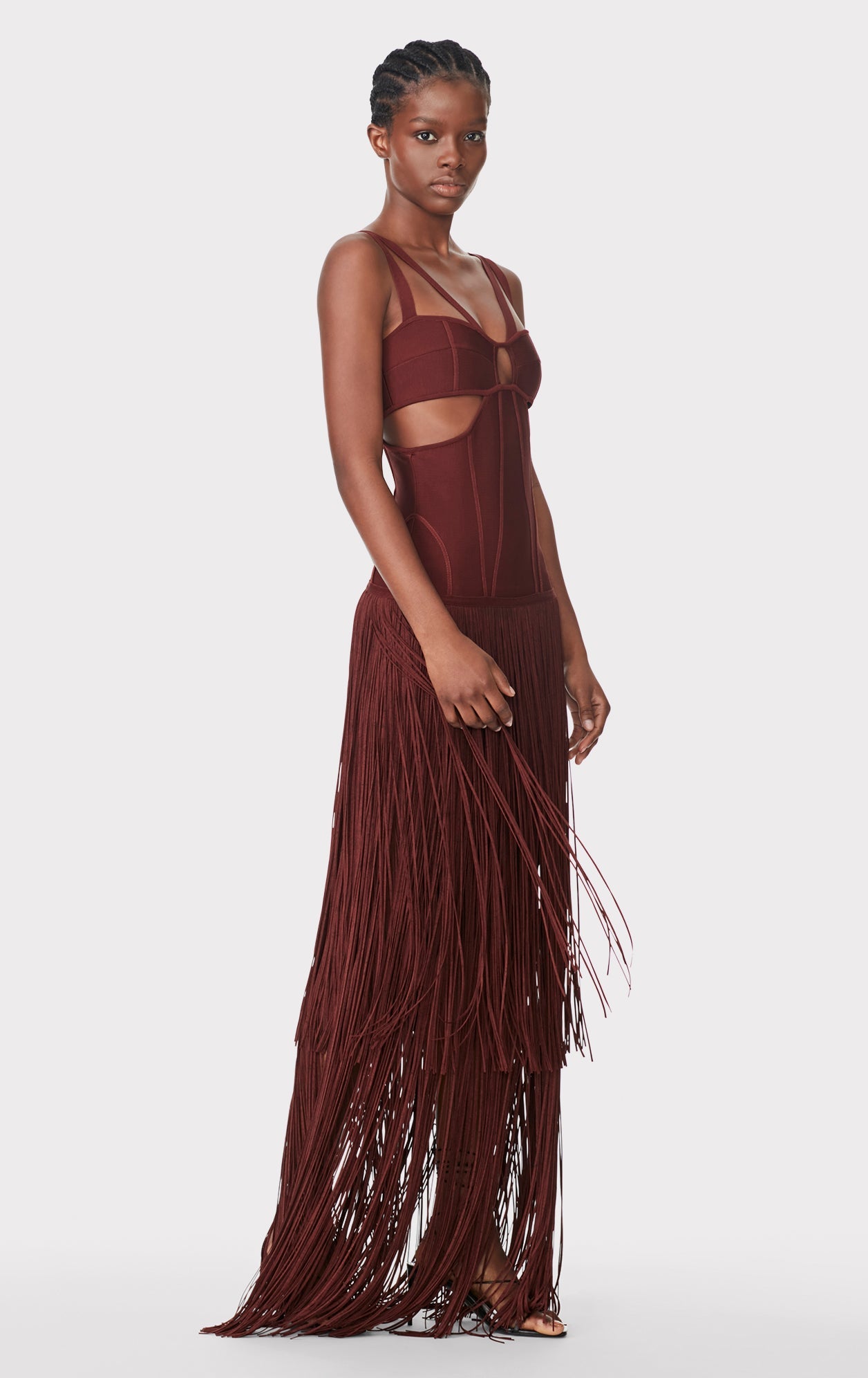 Strappy Fringe Gown With Cut Out | Mahogany