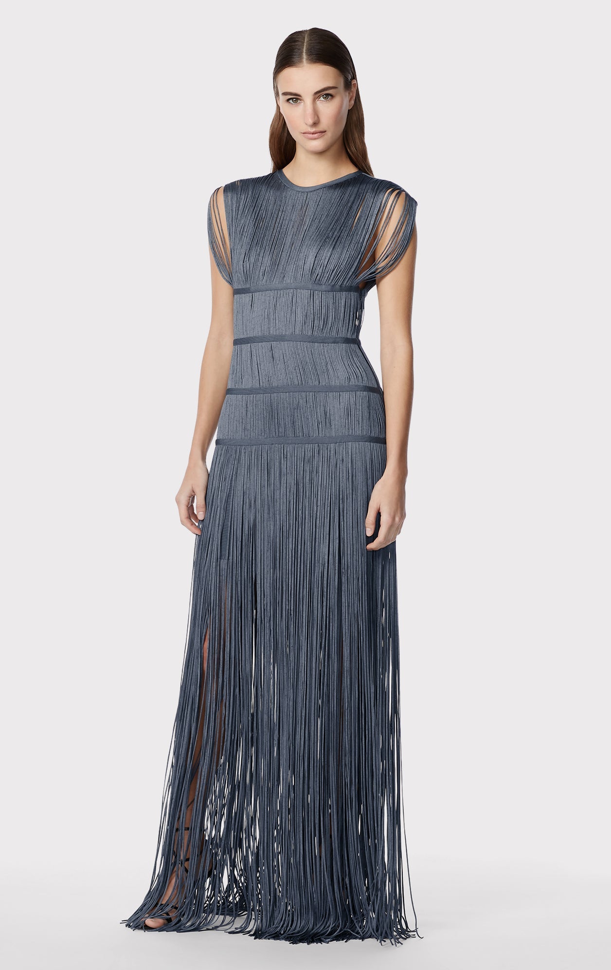 Banded Fringe Gown | Charcoal