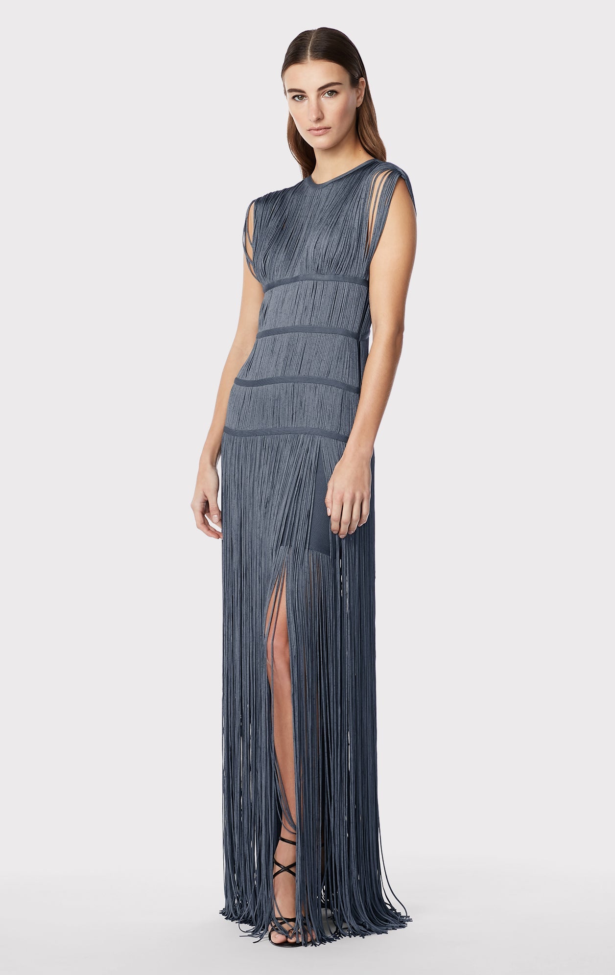 Banded Fringe Gown | Charcoal