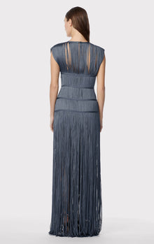 Banded Fringe Gown | Charcoal