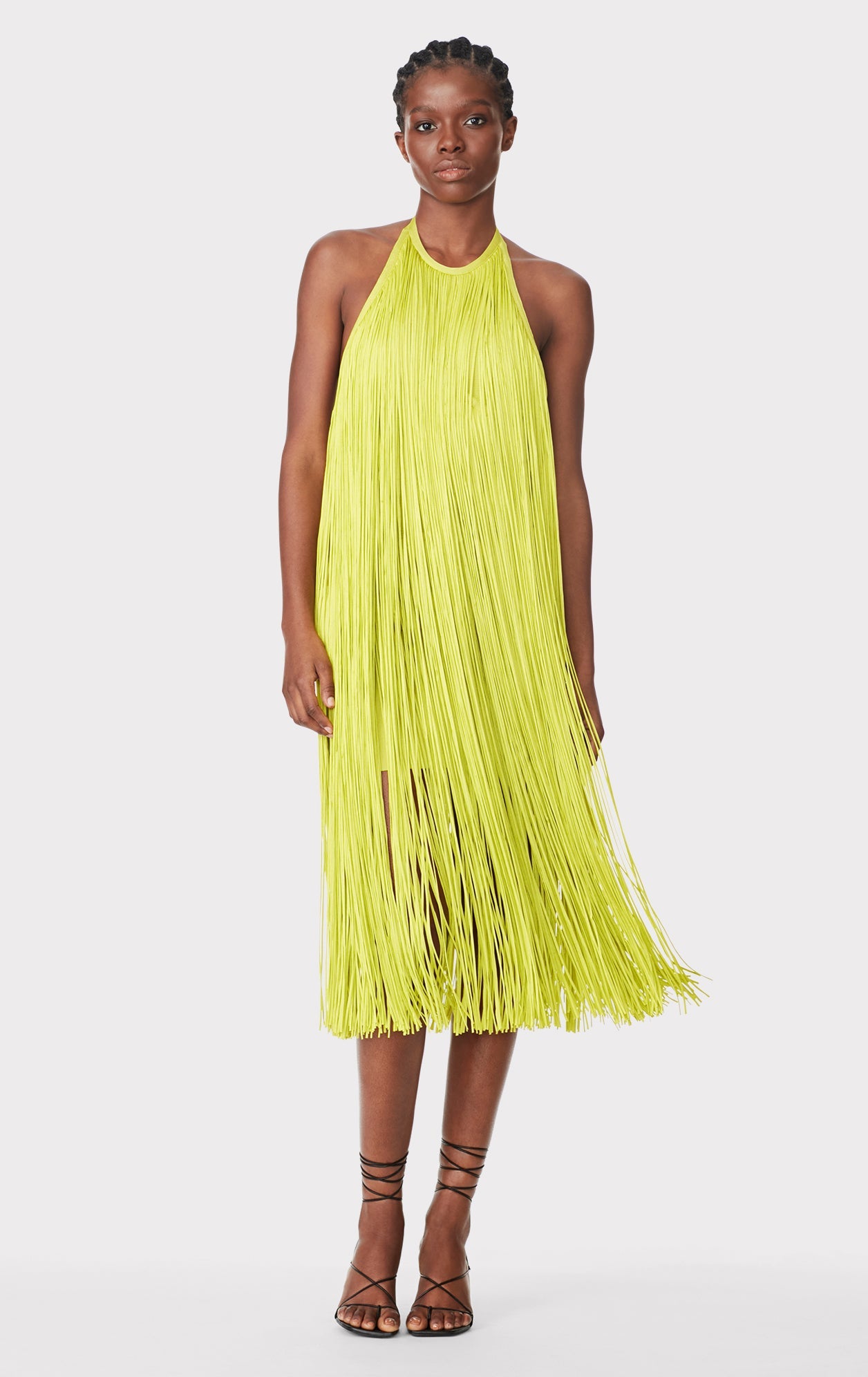 Fringed Halter Midi Dress | Chartreuse