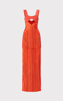 Draped Fringe Cut Out Gown | Flame