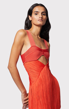 Draped Fringe Cut Out Gown | Flame