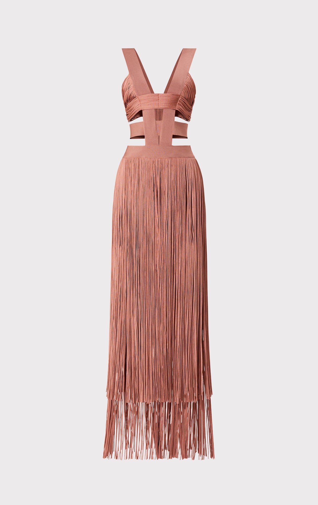 Low Waist Banded Fringe Gown | Terracotta