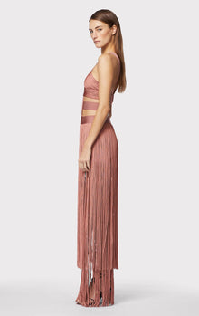 Low Waist Banded Fringe Gown | Terracotta