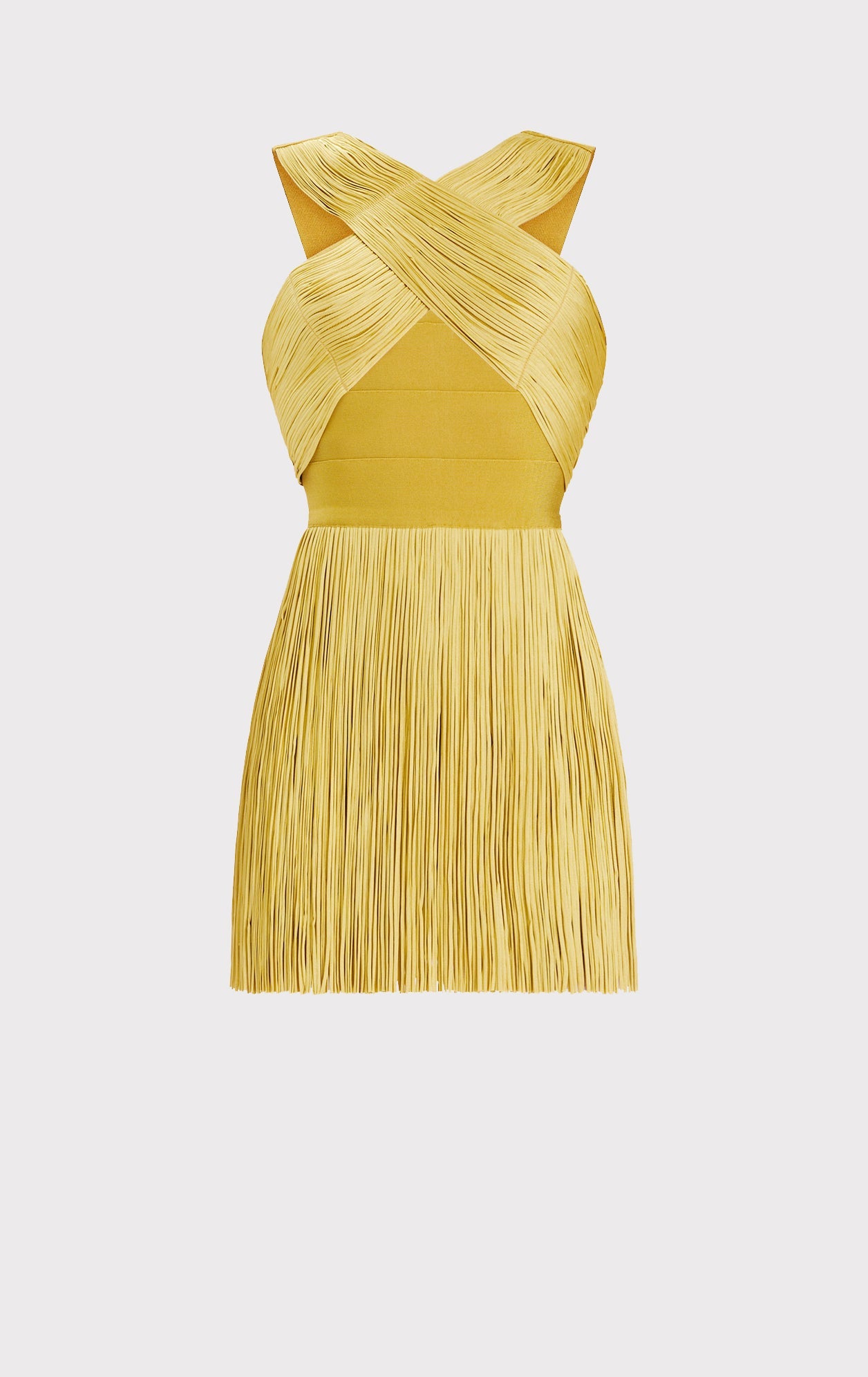 Crossover Halter Fringe Mini Dress | Goldenrod