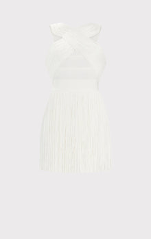 Crossover Halter Fringe Mini Dress | Alabaster