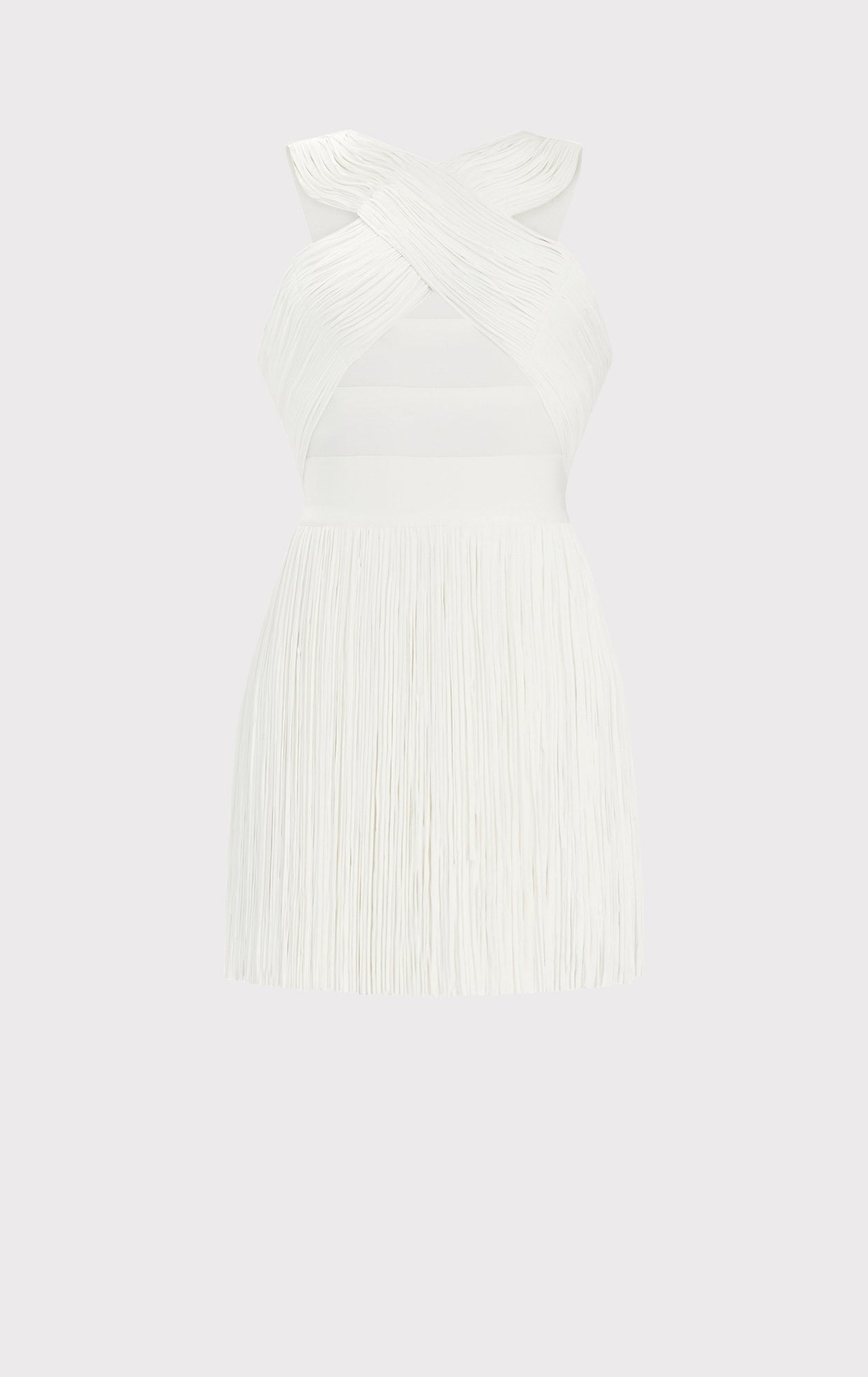 Crossover Halter Fringe Mini Dress | Alabaster