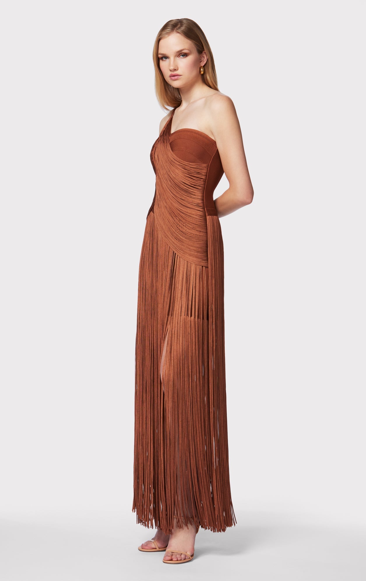 Draped Fringe One Shoulder Gown | Ginger