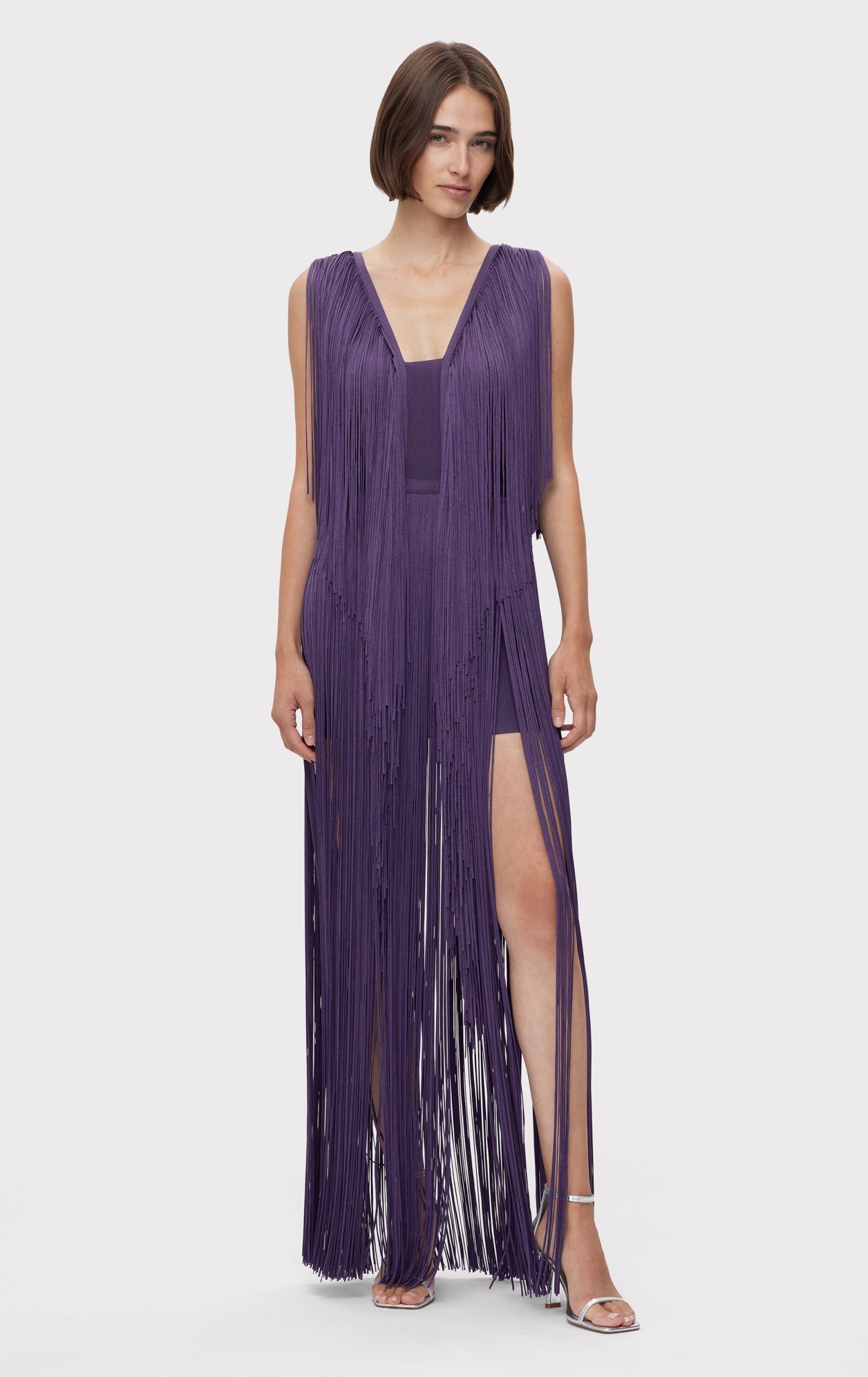 Plunging Fringe Gown | Plum