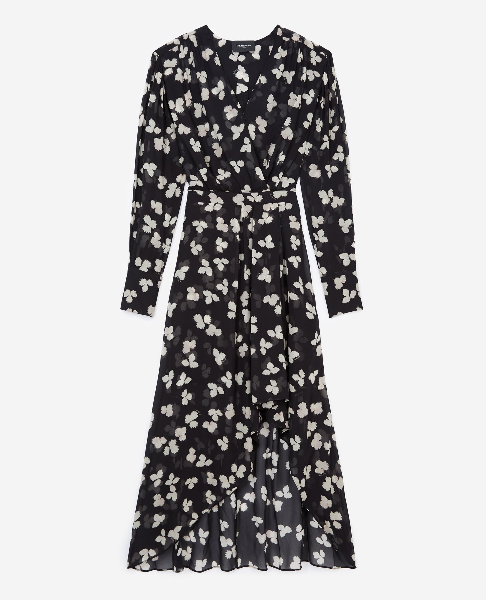 Asymmetric Long Flowing Dress Floral | Women | Black x Ecru