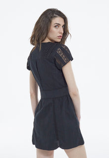 Short Embroidered Dress W/ Band Details | Women | Black