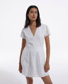 Short Ecru Embroidered Dress W/ Ribbon Detail | Women | Off White